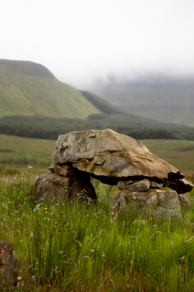 An image of a dolmen in the shadow of Ben Bulben