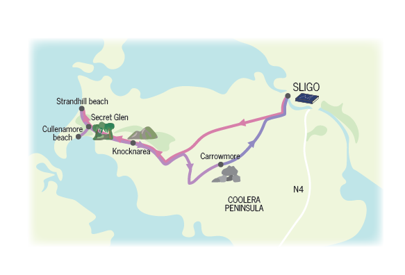 Map showing route for Day 2 around Sligo's Coolera peninsula and town