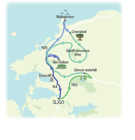 Map shows route for Day 3 from Sligo to Mullaghmore via Drumcliff