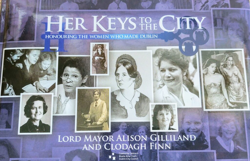 Book cover of Her Keys to the City featuring images of Irish women who have contributed to Dublins history