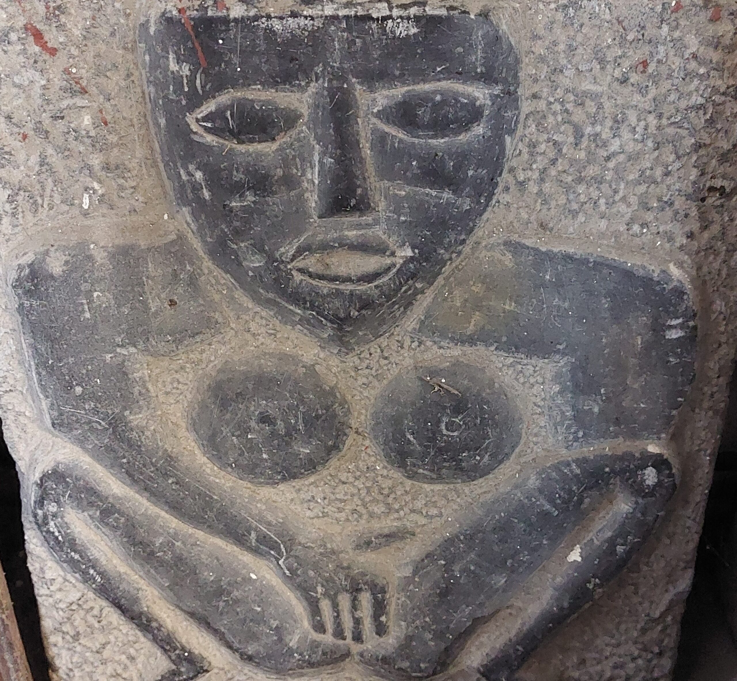 A replica Sheela na Gig figure carved into stone