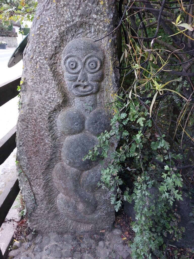 A replica Cat Goddess figure carved into stone at the Gouts Pool in Cashel, Co Tipperary