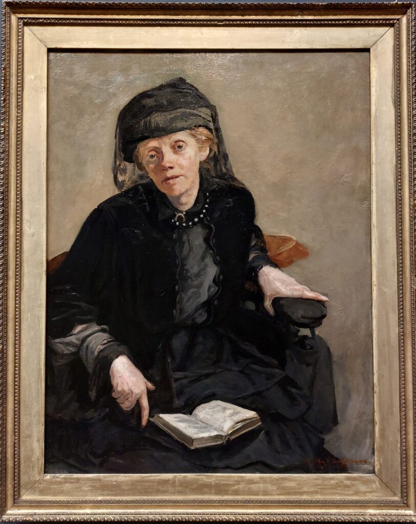 Portrait of an elderly Alice Milligan painted by Estella Solomons