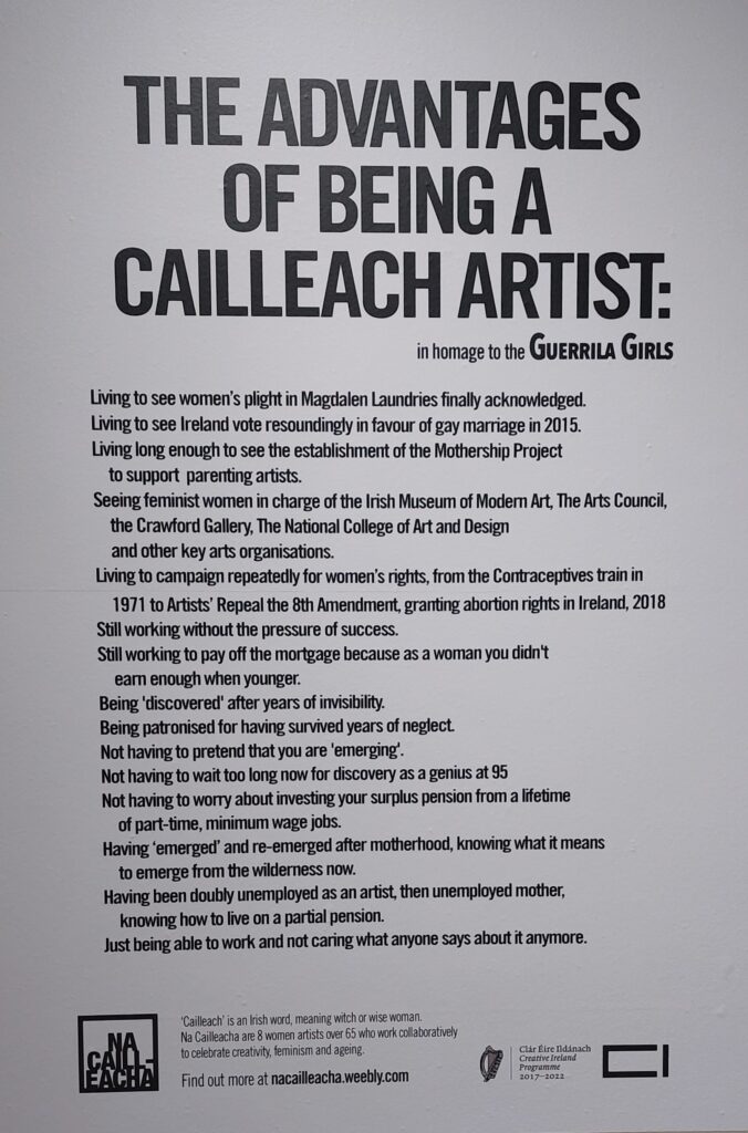 The advantages of being a cailleach artist - Manifesto of Na Cailleacha artists collective with a list of significant events in women's rights in Ireland over the past 50 years