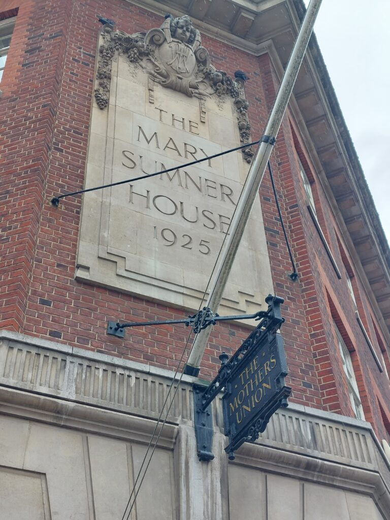 Ornate plaque on the Mary Sumner House 1925
