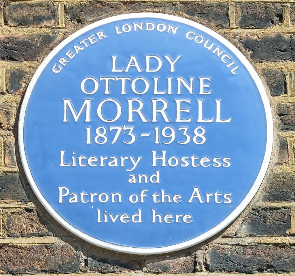 Blue plaque commemorating Lady Ottoline Morrell 1873-1938, literary hostess and patron of the arts