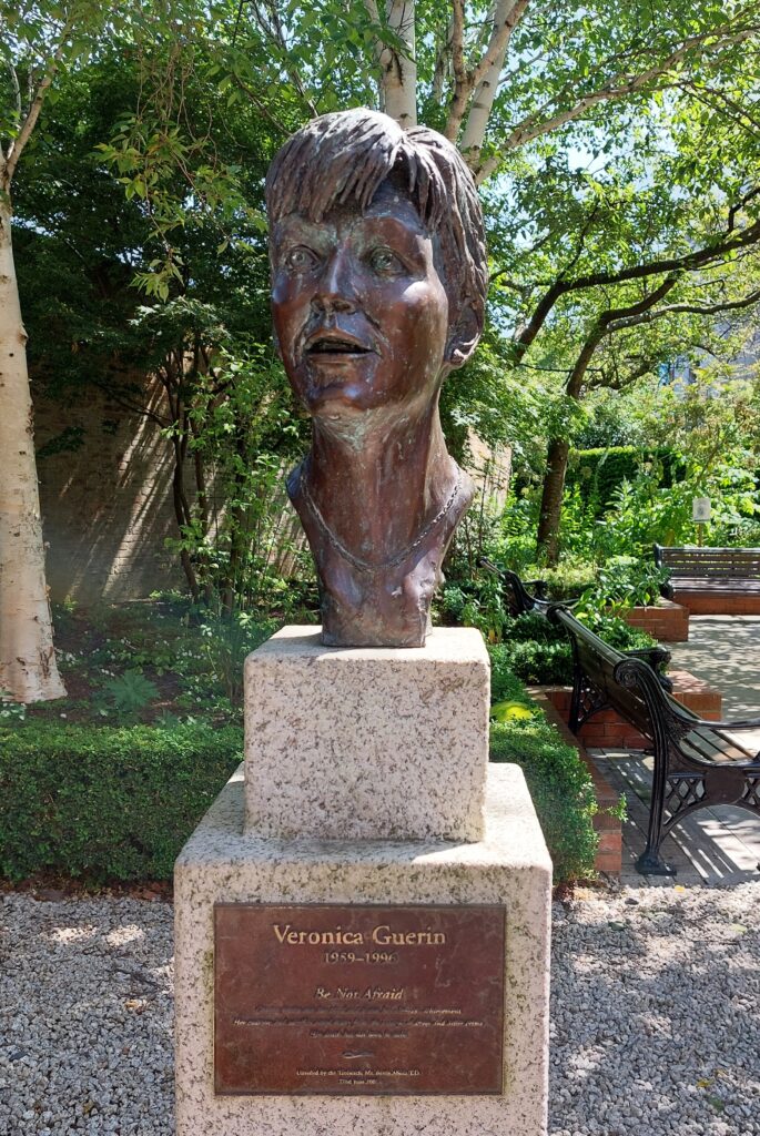 Bronze sculpture commemorating journalist Veronica Guerin, who was murdered in 1996