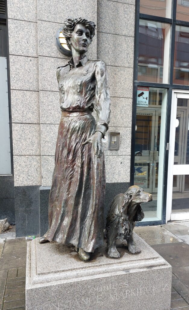 Statue of Countess Markievicz with an Irish wolfhound